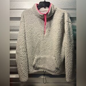 No Boundaries Gray Sherpa Pullover with Pink Details